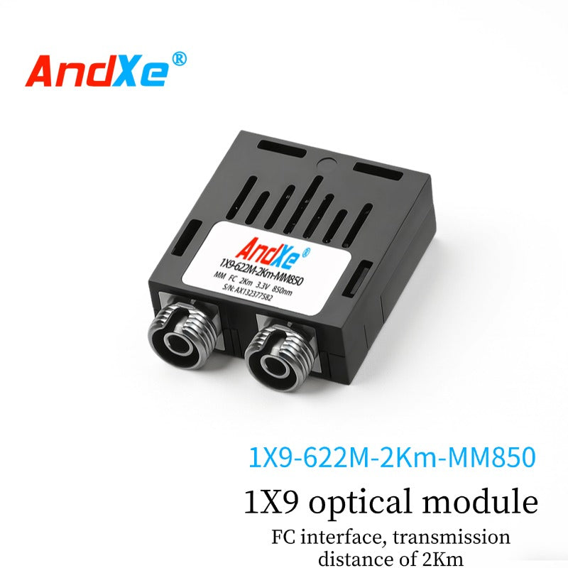 1×9 622M dual-fiber optical module, 1X9-622M-2Km-MM850, with SC/FC/ST interfaces available