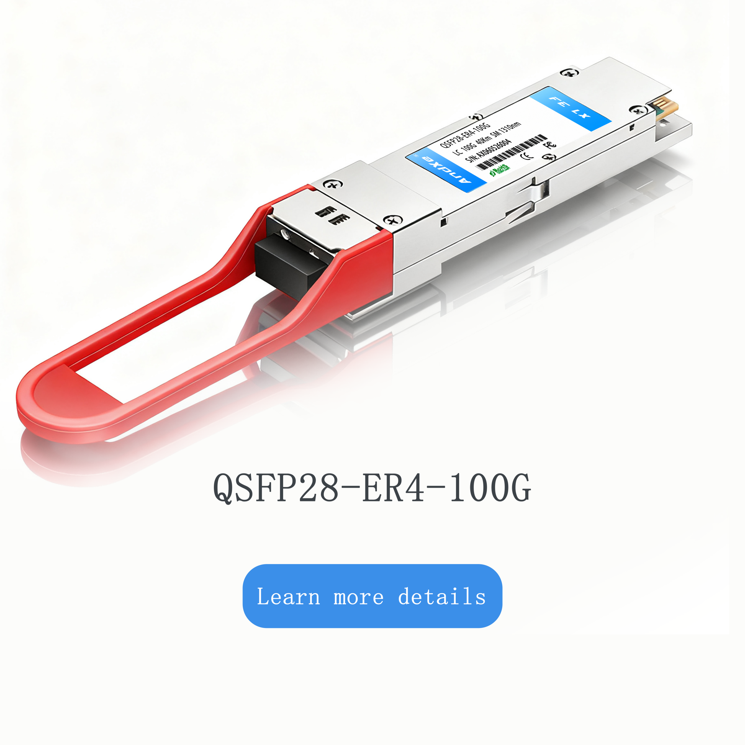 100G QSFP28 optical module, QSFP28-ER4-100G LC interface, transmission distance 40Km